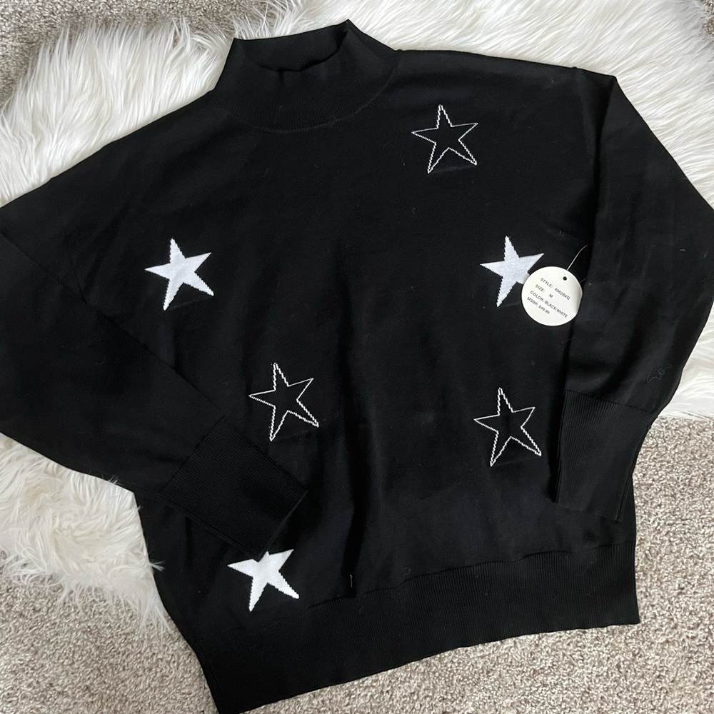 Coco bleu Star Turtleneck Black Sweater NWT